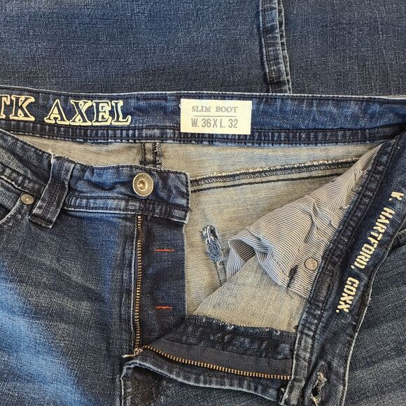 TK Axel Slim Boot Newcastle Men's Jeans Med Wash Distressed 36 X 32 - Picture 5 of 8